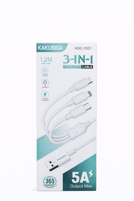 KAKUSIGA 3-in-1 Charging Cable (KSC-1021) – كابل شحن متعدد 3 في 1